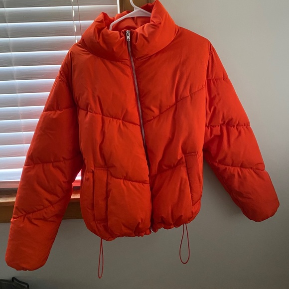 Women Orange Puffer Jacket 